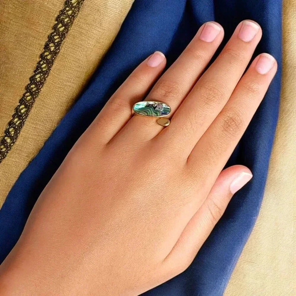 ๐๏ธ Boho Chic Adjustable Ring Abalone Shell 18K Gold Plated S925 Sterling Silver - Picture 7 of 15